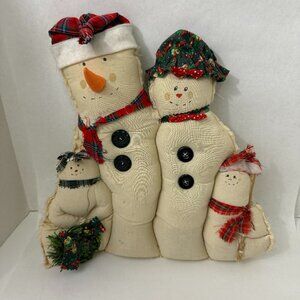Snowmen Family Stuffed Cotton Muslin 16" x 14" Christmas Holiday Winter Decor
